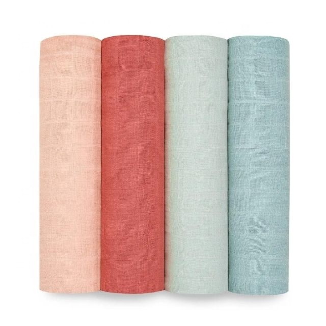 Solid Colour Eco Friendly Breathable 100% Organic Cotton 6 Layer Customized Packaging GOTS Muslin Cloth Swaddle Blanket For Baby