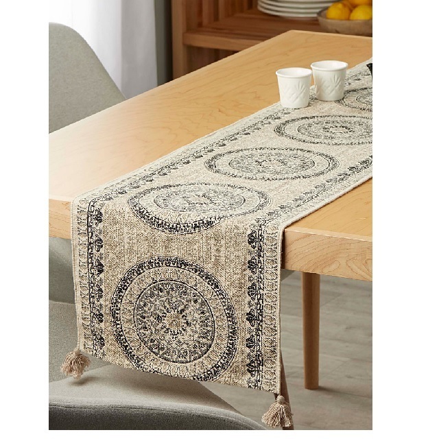 White and blue table runner Luxury Custom 100% organic Cotton Printed Made Custom tapestry dining room New beautiful design