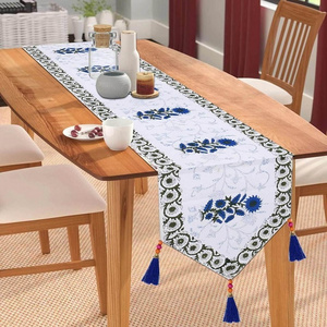 White and blue table runner Luxury Custom 100% organic Cotton Printed Made Custom tapestry dining room New beautiful design