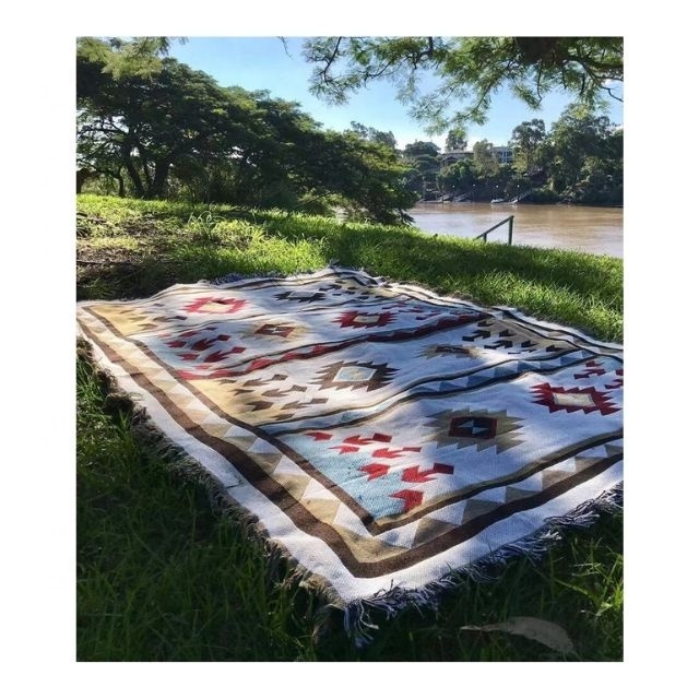 Super Quality Mixed Blended Cotton Dyeing Beach Mat Damp-proof Thickened Foldable Camping Blanket Outdoor Supply For Beach/lawn