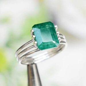 Custom Jewelry Trending Gorgeous Colombian Emerald Solitaire Band Prong Set Solid 925 Sterling Silver Dainty Wholesale Bulk Ring