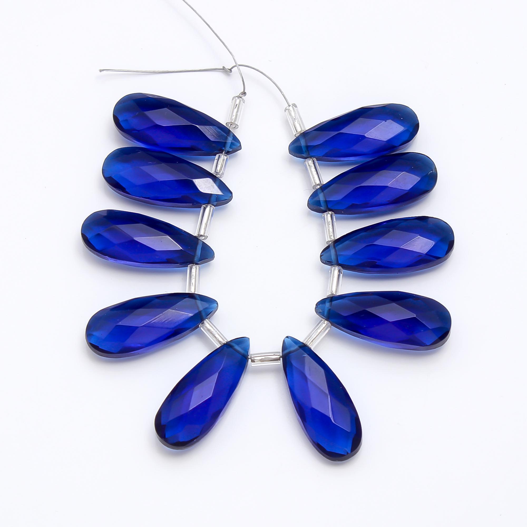 Trendy Blue Sapphire Hydro Quartz Teardrop Briolette 5 Matches Pairs Fine Quality Sapphire Hydro Beads for Jewelry Making Craft