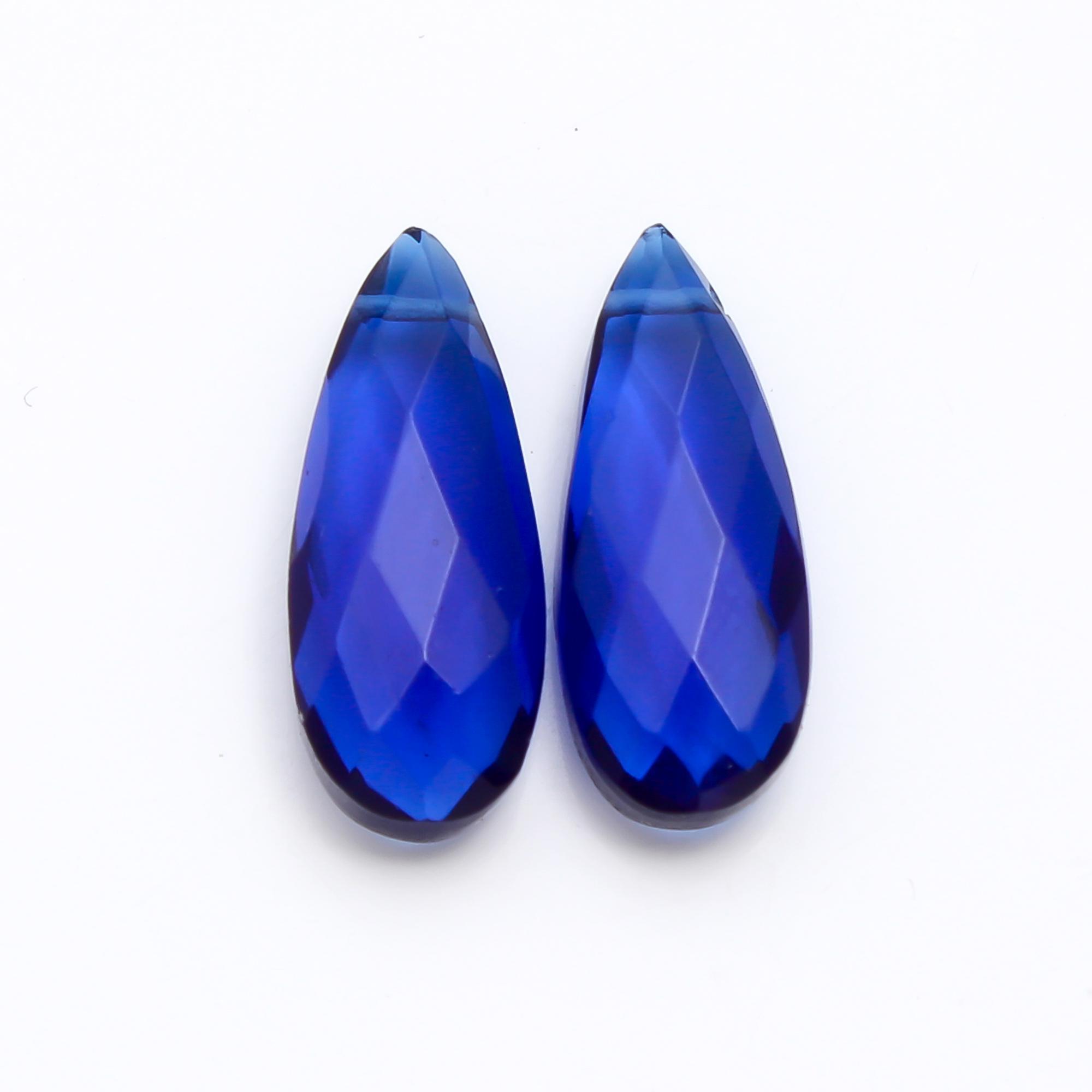 Trendy Blue Sapphire Hydro Quartz Teardrop Briolette 5 Matches Pairs Fine Quality Sapphire Hydro Beads for Jewelry Making Craft