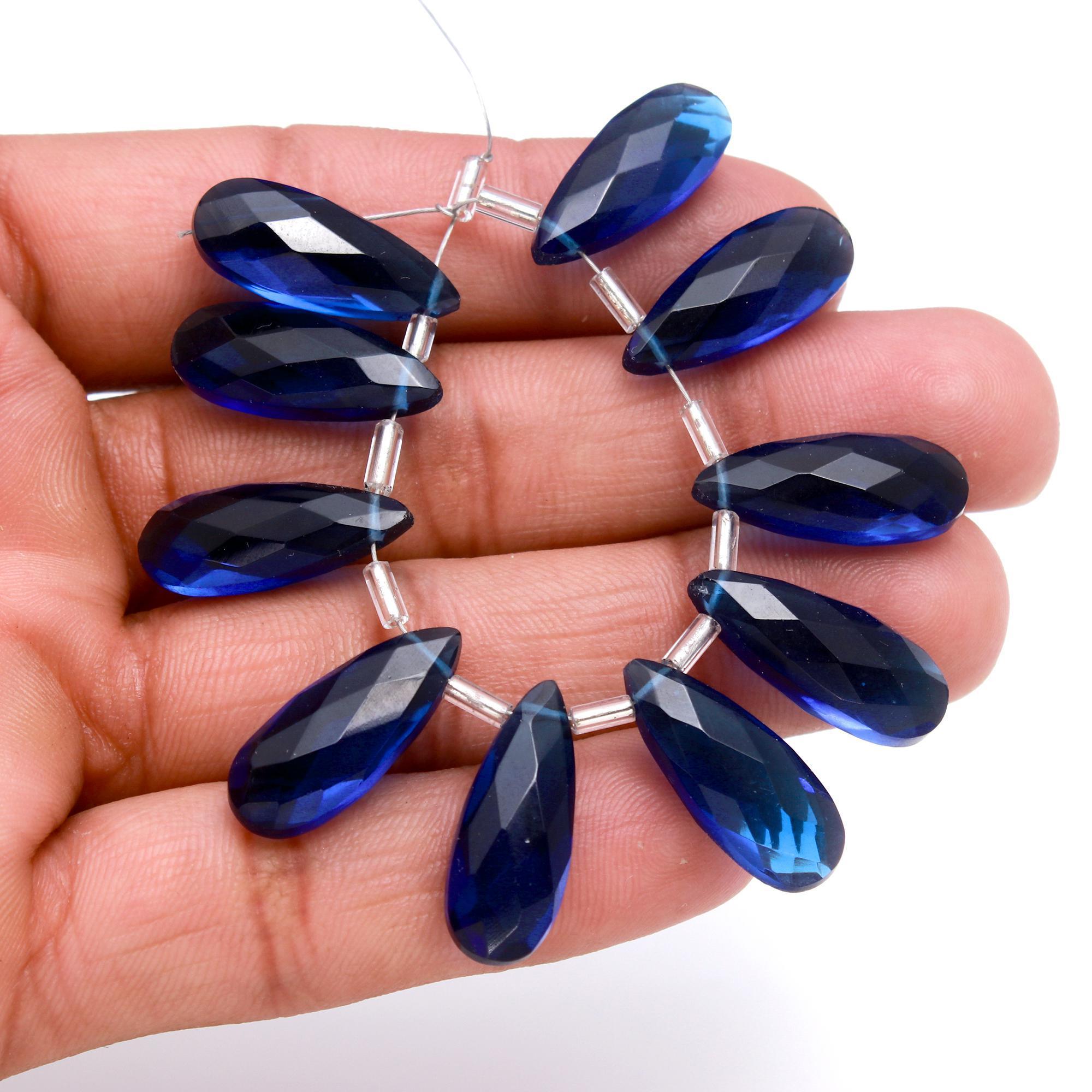 Trendy Blue Sapphire Hydro Quartz Teardrop Briolette 5 Matches Pairs Fine Quality Sapphire Hydro Beads for Jewelry Making Craft