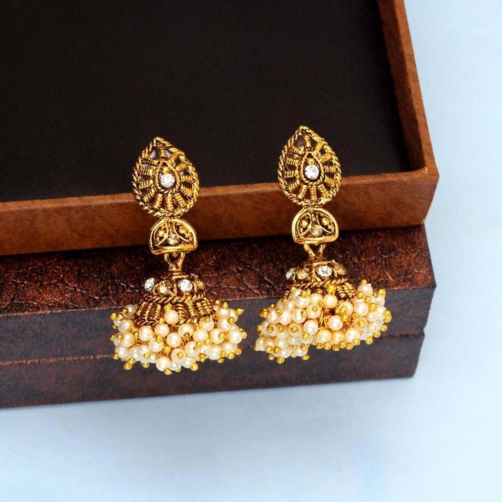 Glamorous Indian Jewelry  White Color Glass Stone Antique Earrings