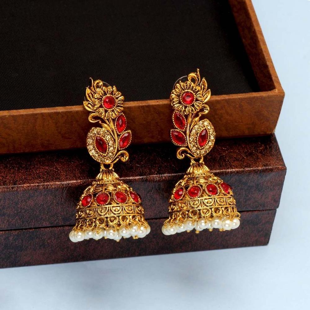 Glamorous Indian Jewelry  White Color Glass Stone Antique Earrings