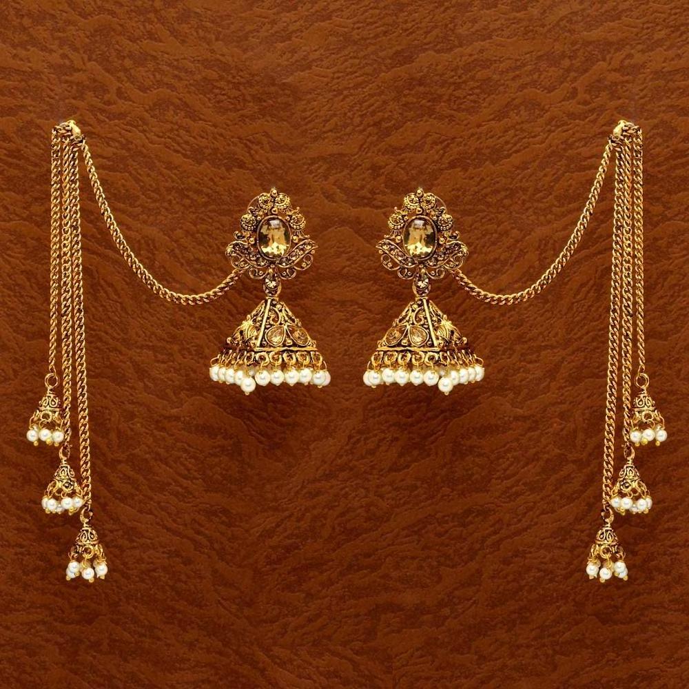 Glamorous Indian Jewelry  White Color Glass Stone Antique Earrings