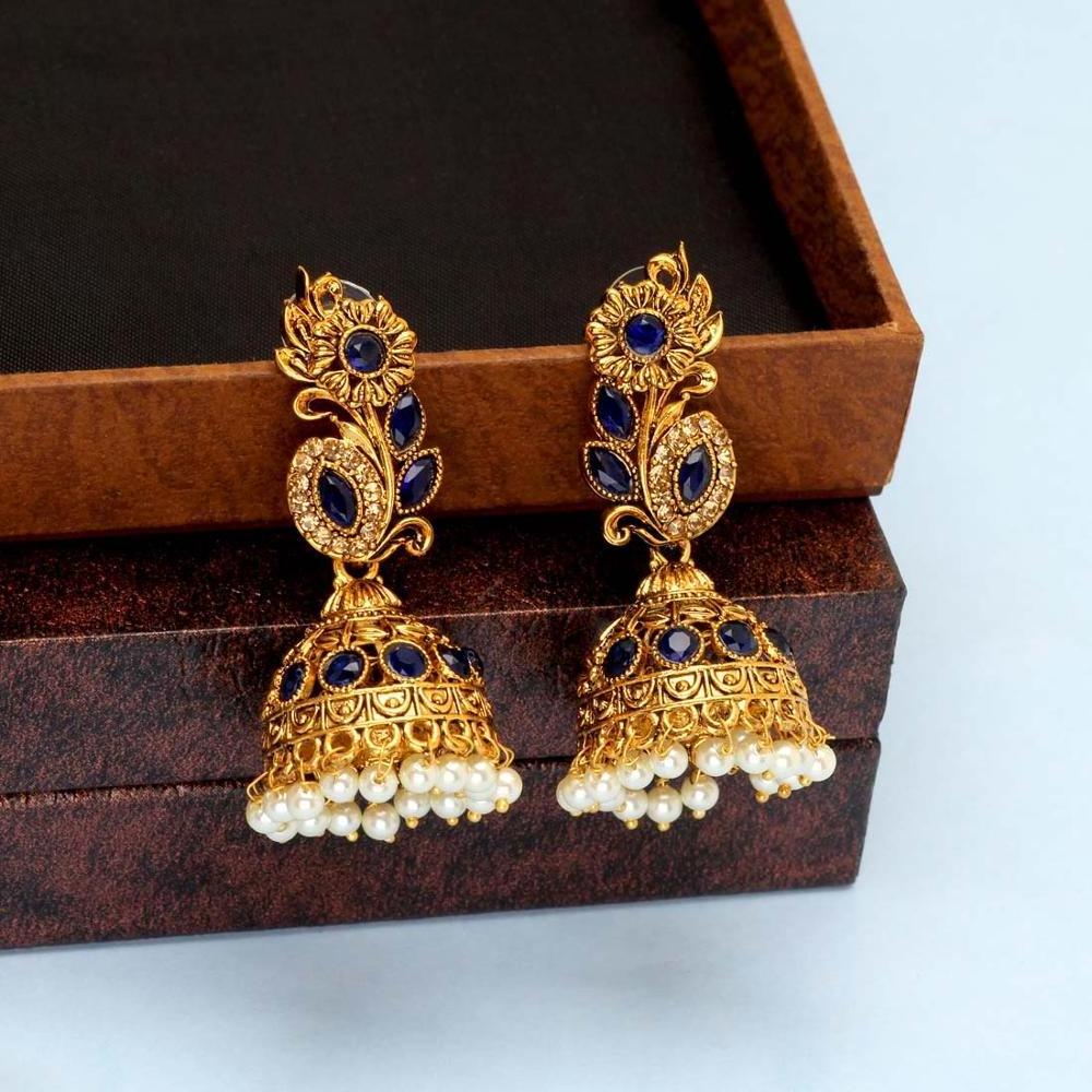 Glamorous Indian Jewelry  White Color Glass Stone Antique Earrings