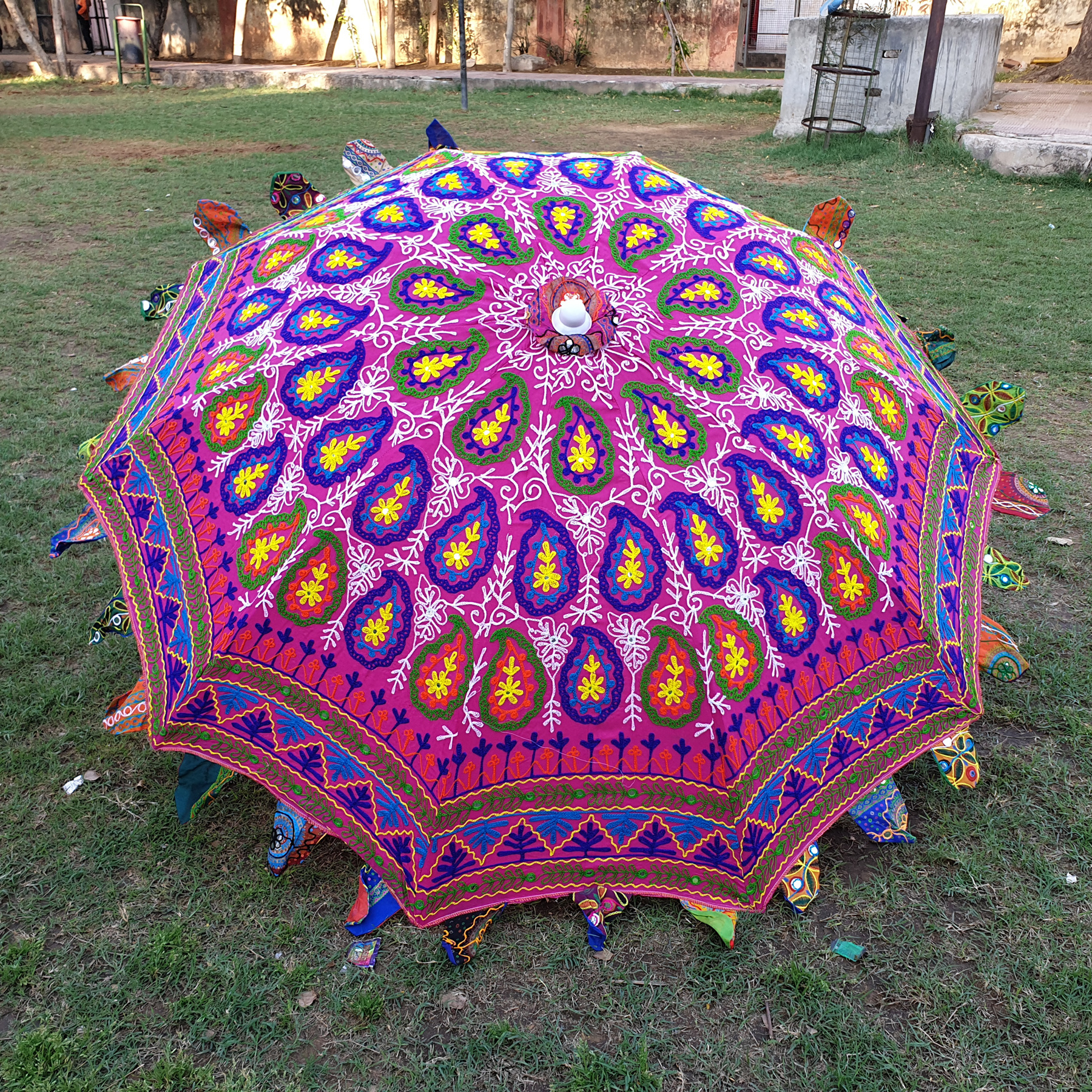 Rajasthani Embroidery Bohemian Beach Umbrella Indian Handmade Large Parasol For Outdoor