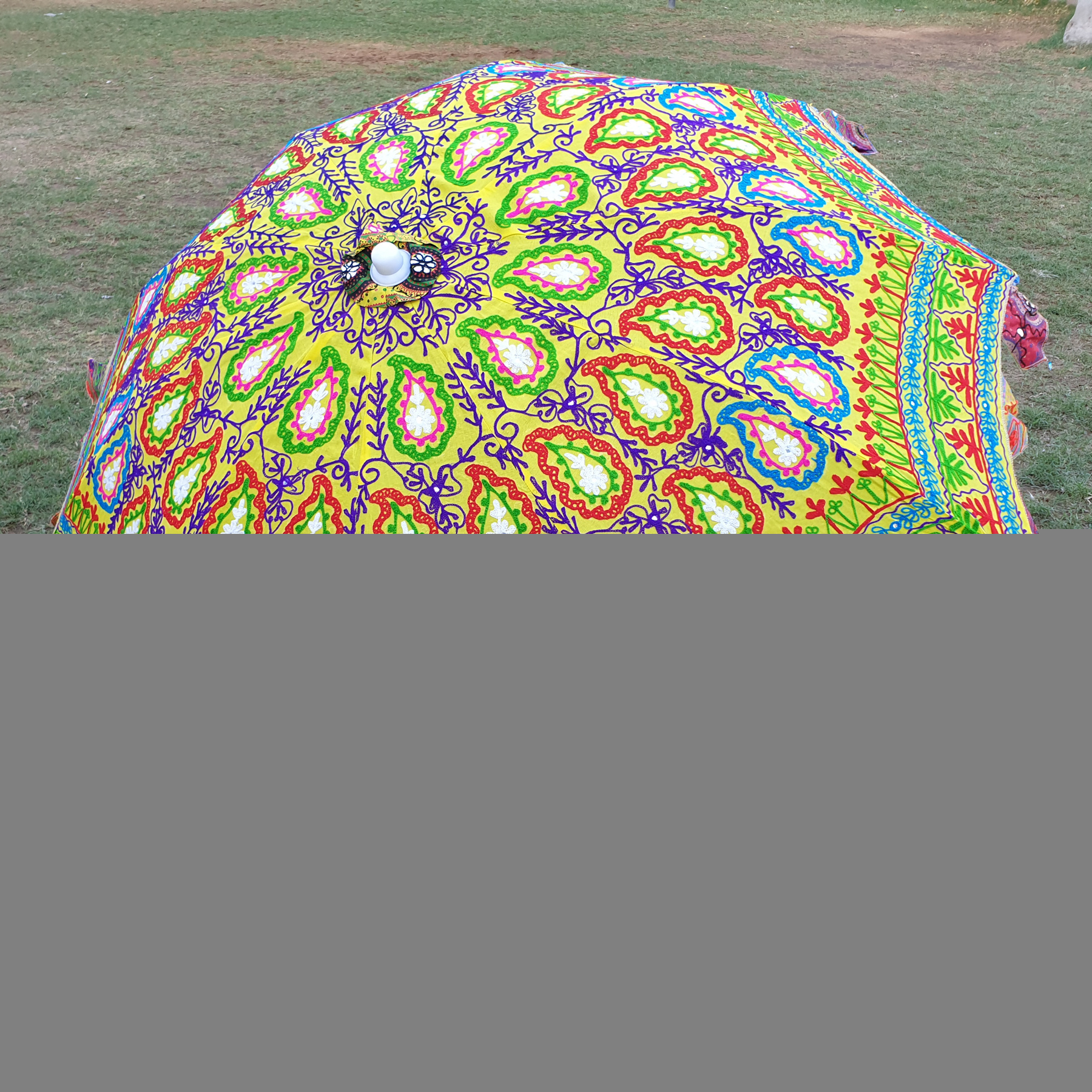 Rajasthani Embroidery Bohemian Beach Umbrella Indian Handmade Large Parasol For Outdoor