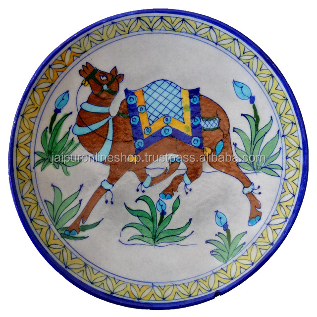 Decorative Wall Hanging Animals Painted Blue Pottery Plates