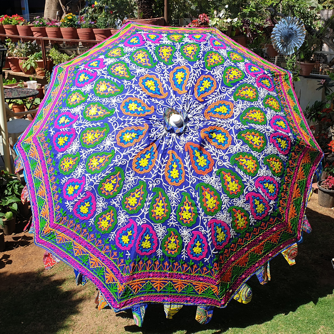 Indian Handmade Wedding Decorative Sun Protection Umbrella Boho Embroidered Parasols for Outdoor Beach Garden