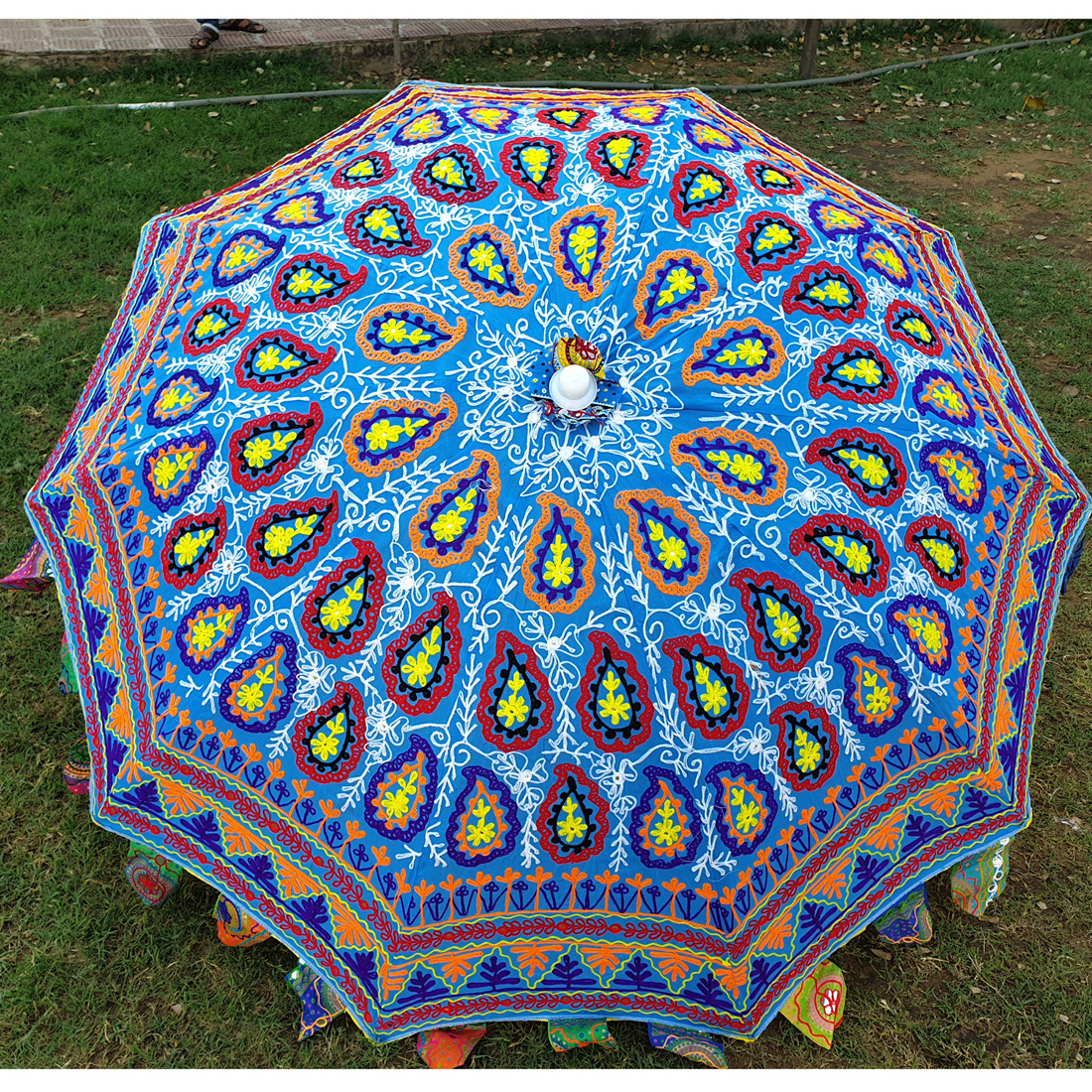 Indian Handmade Wedding Decorative Sun Protection Umbrella Boho Embroidered Parasols for Outdoor Beach Garden