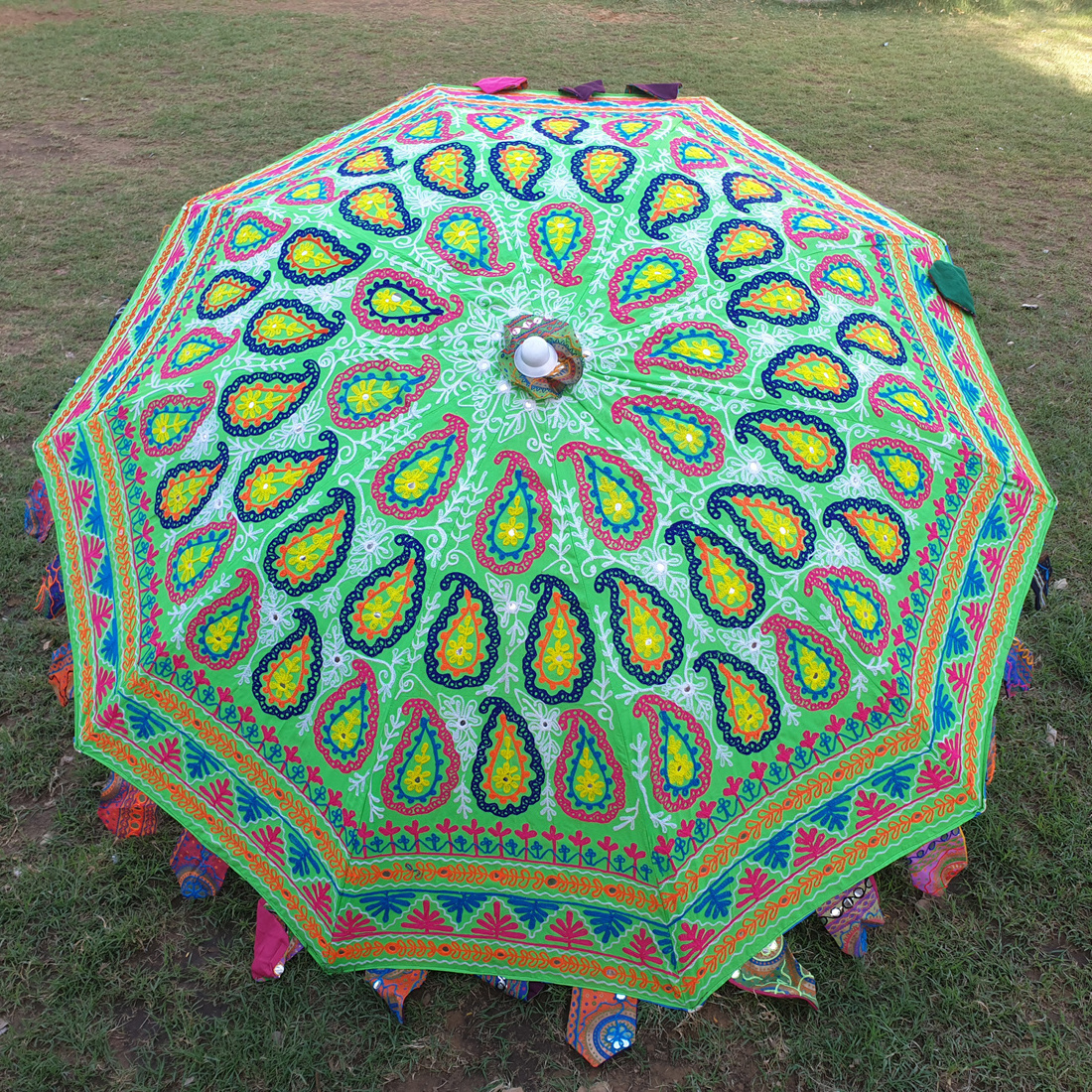 Indian Handmade Wedding Decorative Sun Protection Umbrella Boho Embroidered Parasols for Outdoor Beach Garden