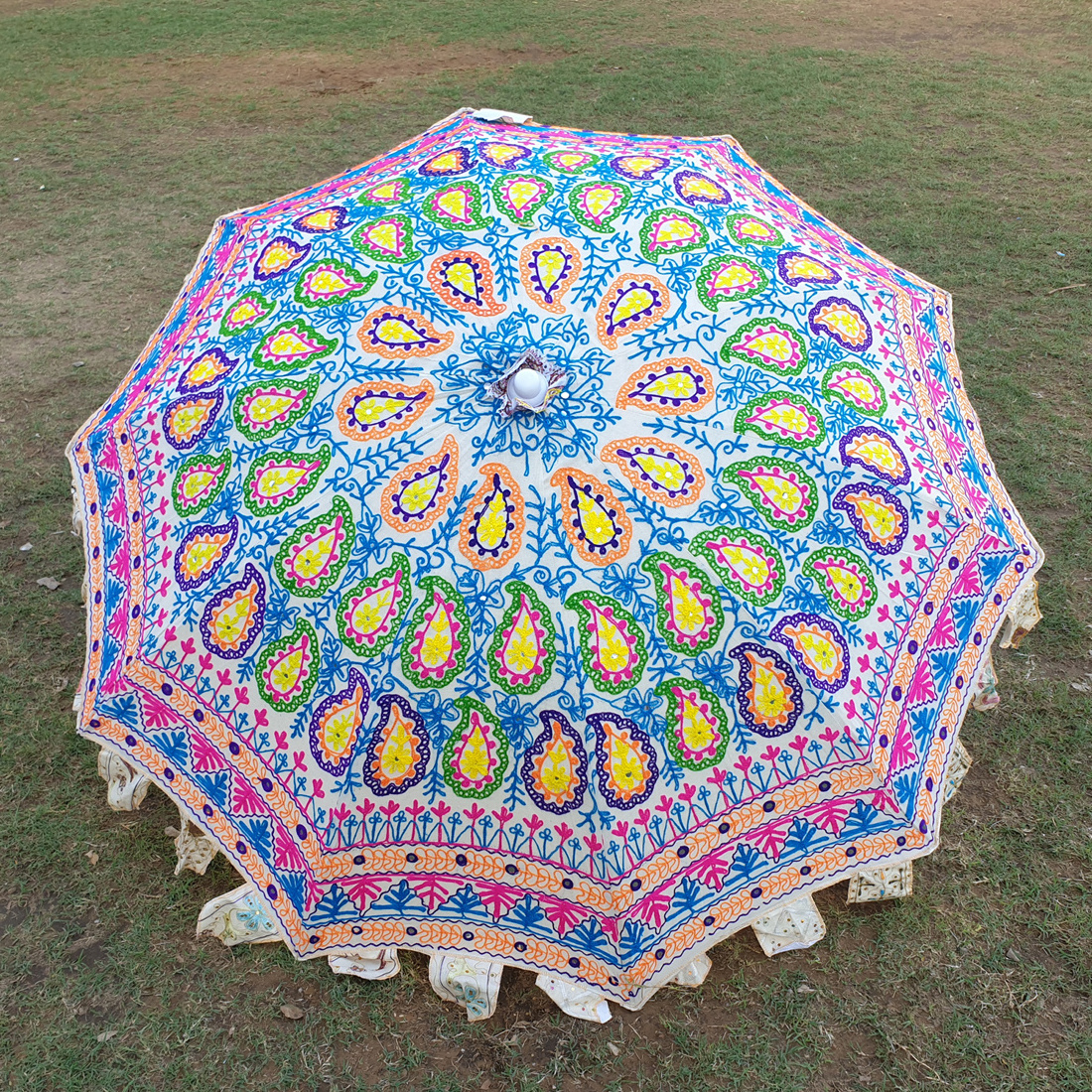 Indian Handmade Wedding Decorative Sun Protection Umbrella Boho Embroidered Parasols for Outdoor Beach Garden