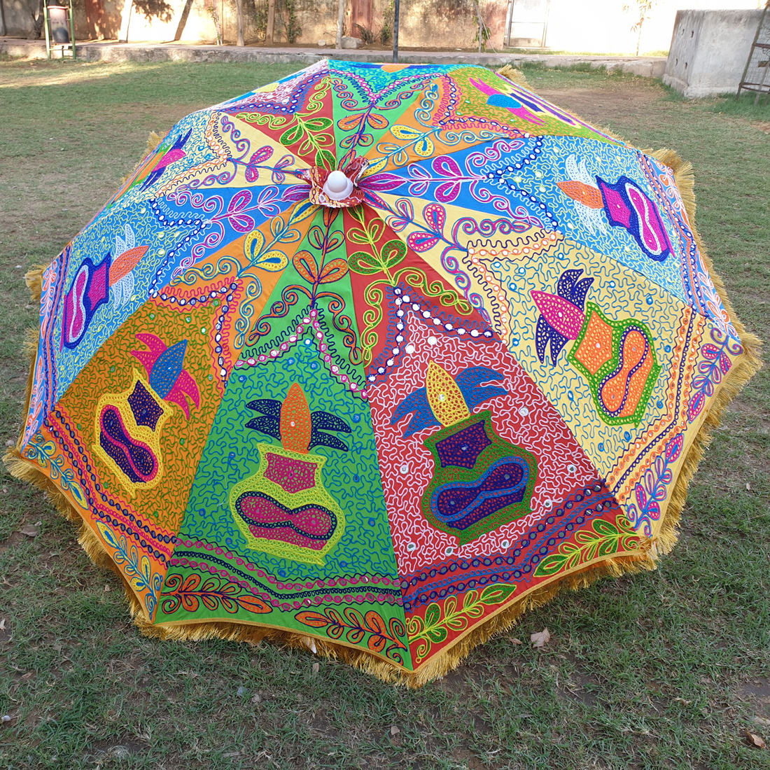 Vintage Luxury Casual Indian Handmade Embroidered Garden Umbrella