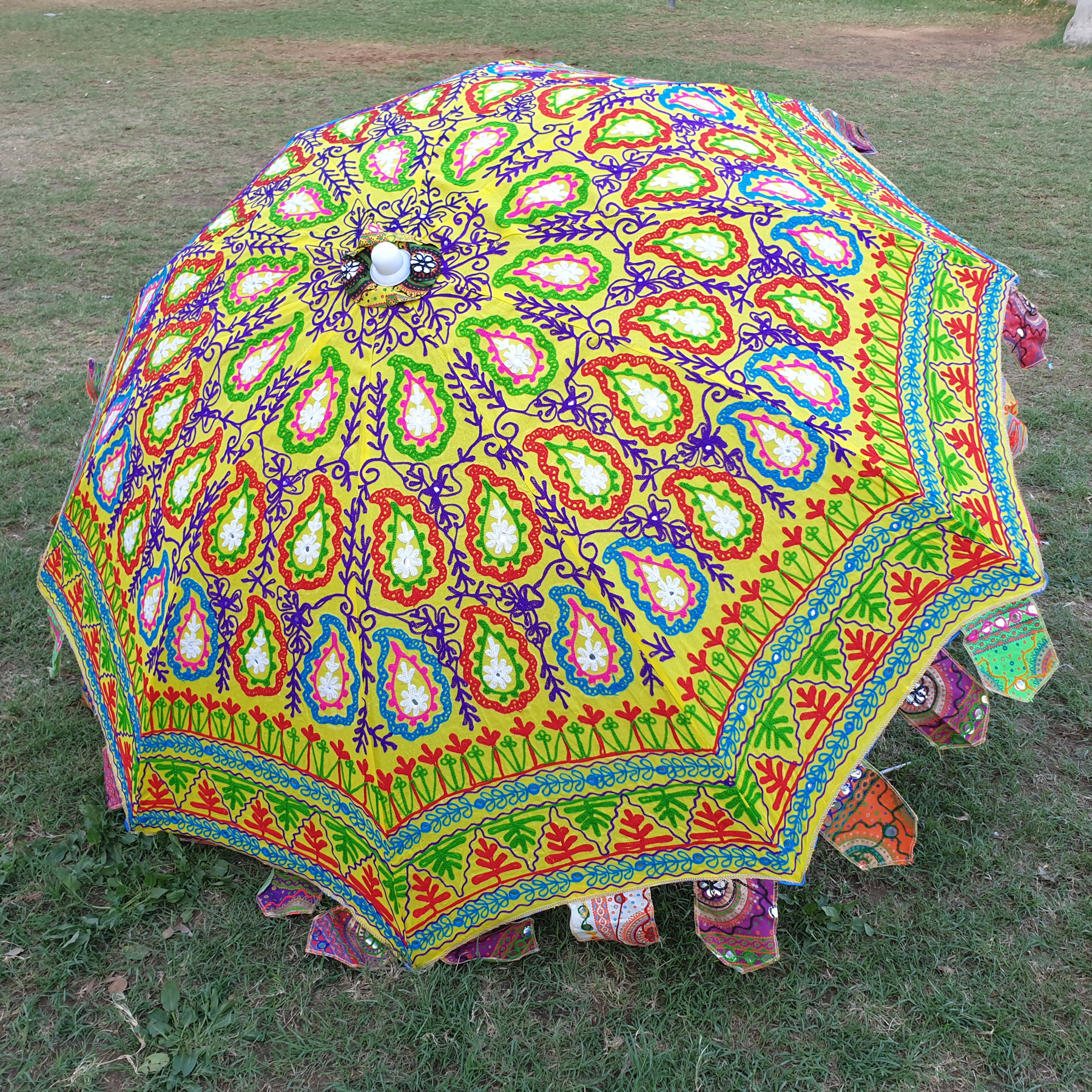 Rajasthali Indian Handmade Designer Cotton Embroidery Boho Multi Colored Umbrellas Parasol  For Party Decoration