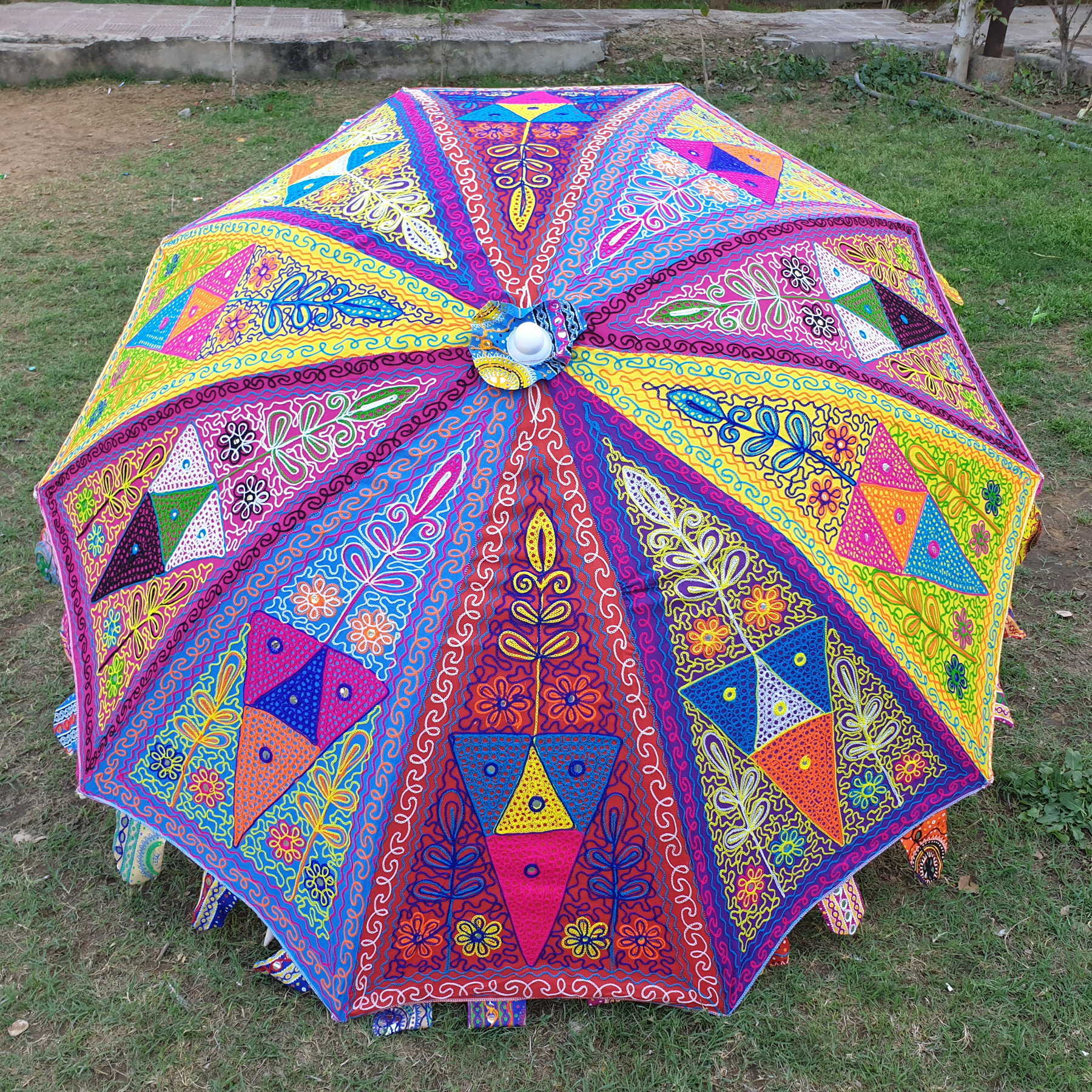 Rajasthali Indian Handmade Designer Cotton Embroidery Boho Multi Colored Umbrellas Parasol  For Party Decoration