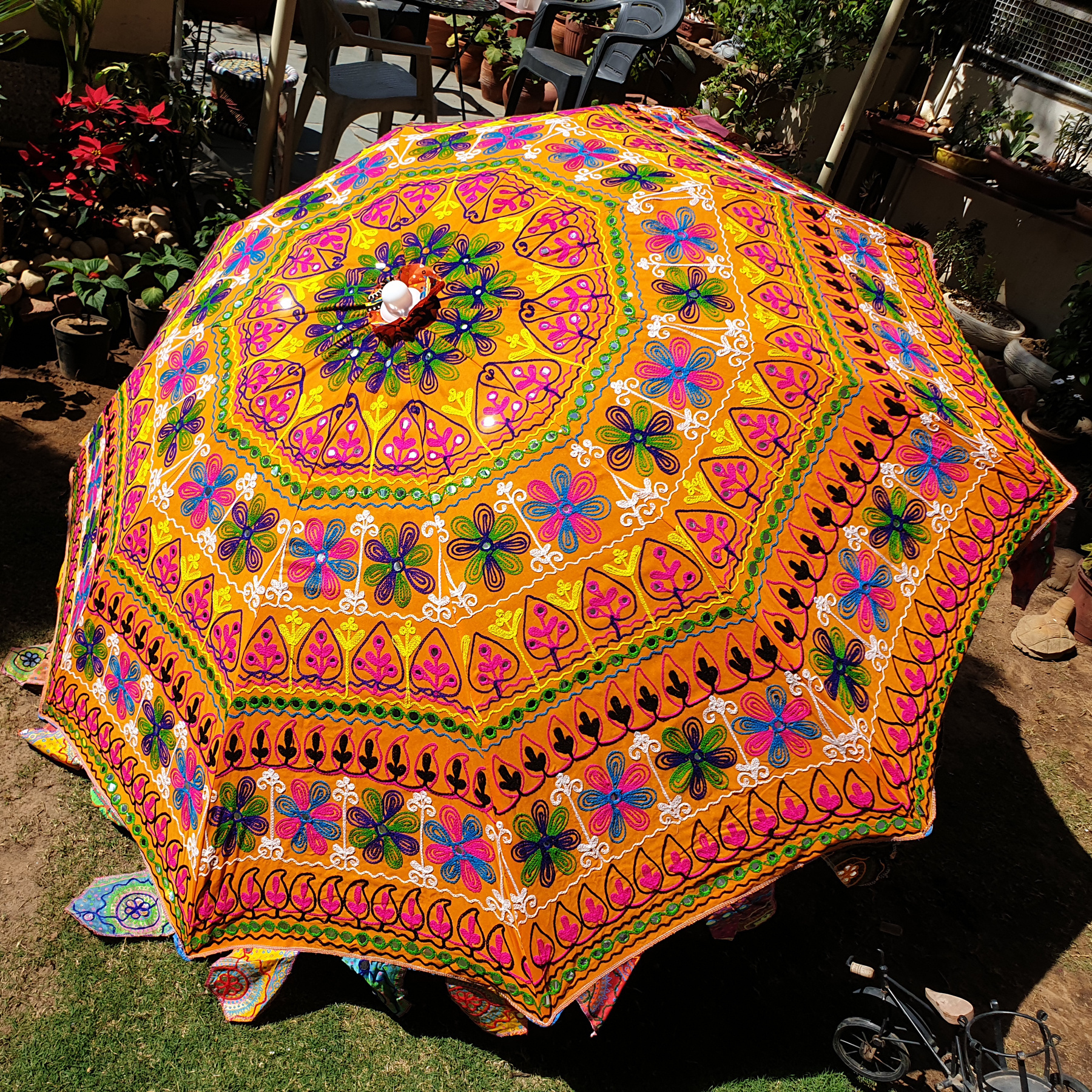 Rajasthali Indian Handmade Designer Cotton Embroidery Boho Multi Colored Umbrellas Parasol  For Party Decoration