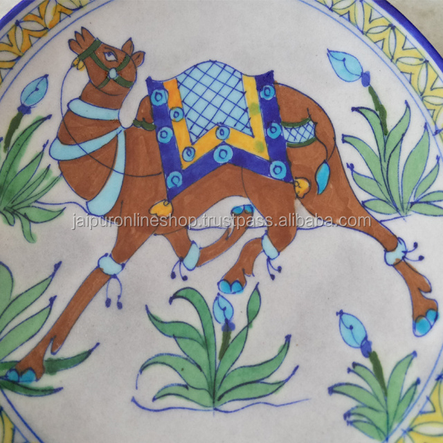 Decorative Wall Hanging Animals Painted Blue Pottery Plates