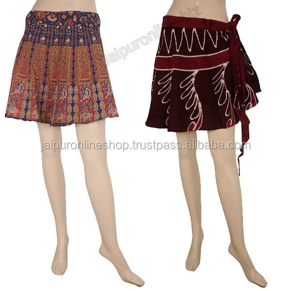 Indian Short Gypsy Bohemian Wrap Skirt Hippie Cotton Midi Knee Wrap Around Skirts