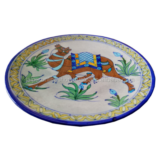 Decorative Wall Hanging Animals Painted Blue Pottery Plates