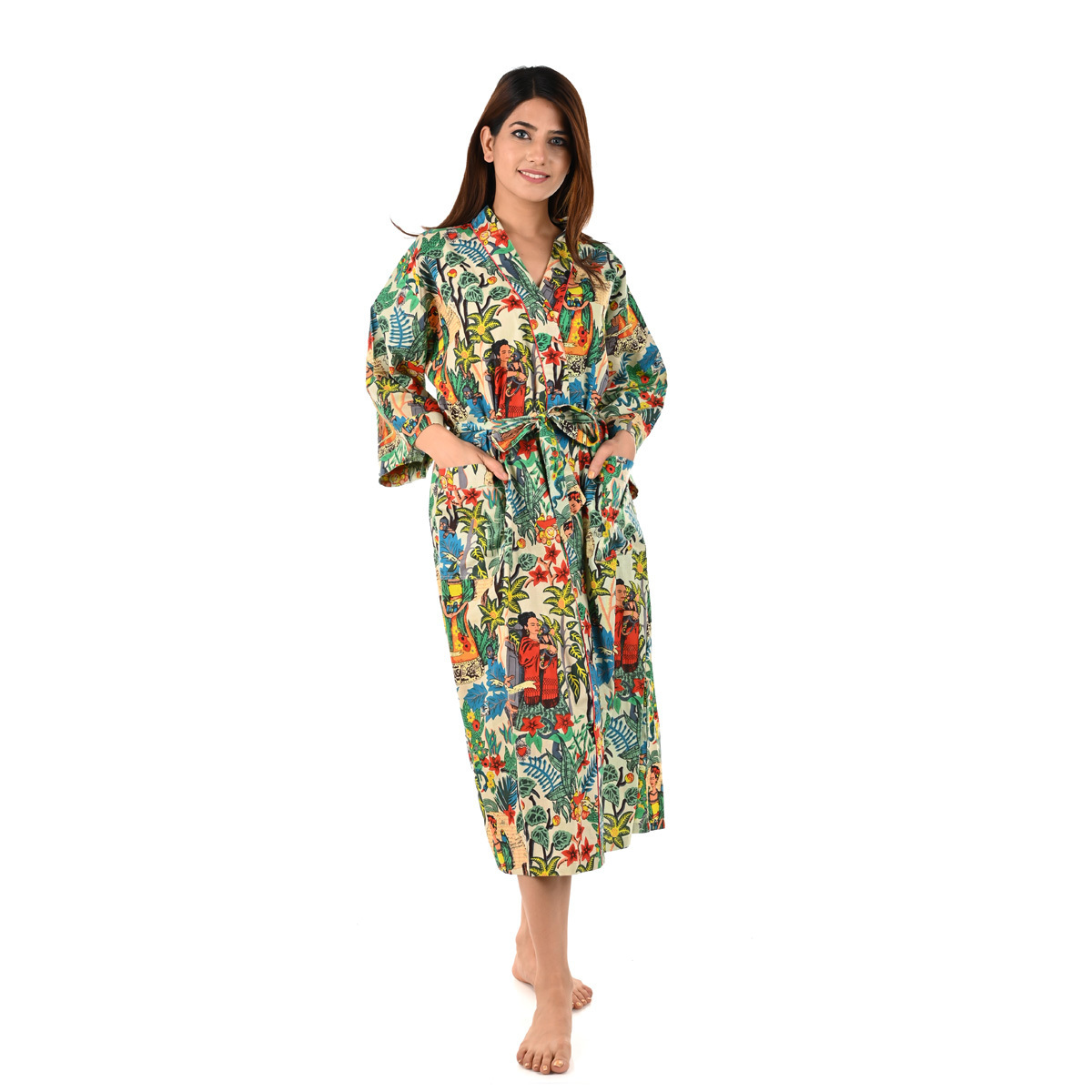 Wholesale Women Cotton Robes Floral Print Bathrobe Kimonos