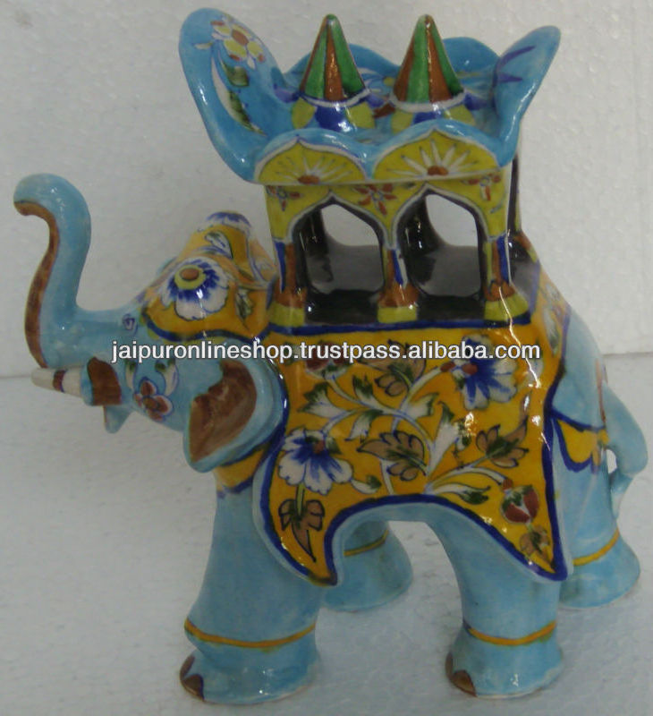 Designer Blue Pottery Home Decor Items , Blue Pottery Elephant