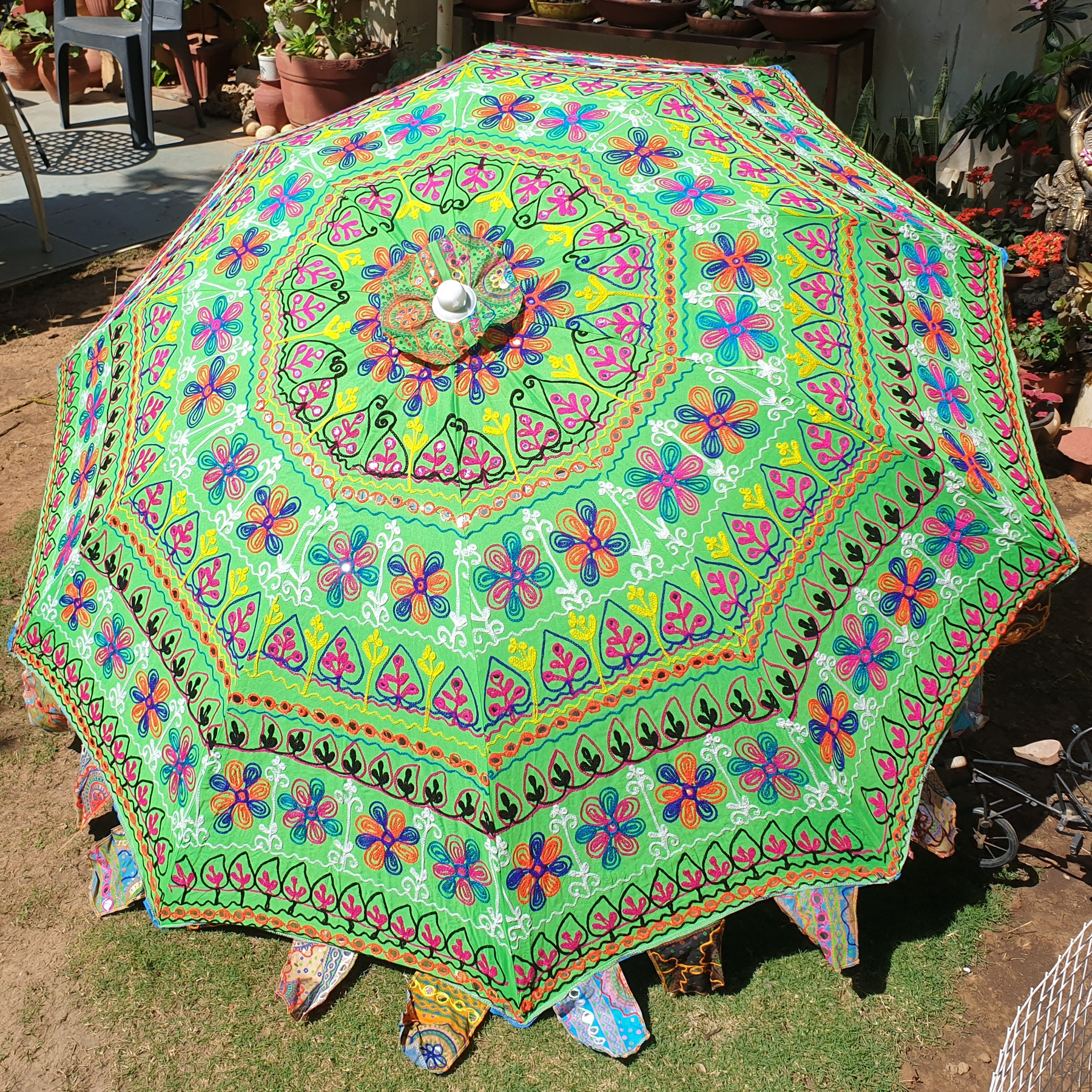 Rajasthani Embroidery Bohemian Beach Umbrella Indian Handmade Large Parasol For Outdoor