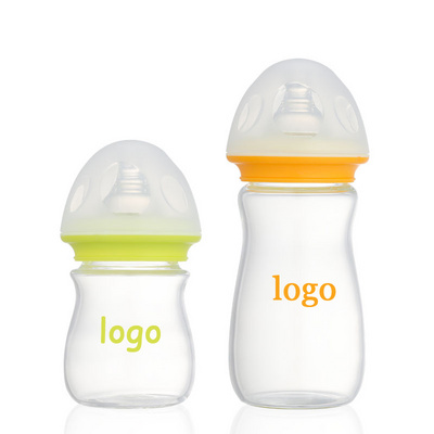 2021 new design Baby Bottle Wide Neck Glass Feeding Bottle for Newborn Baby Anti fall