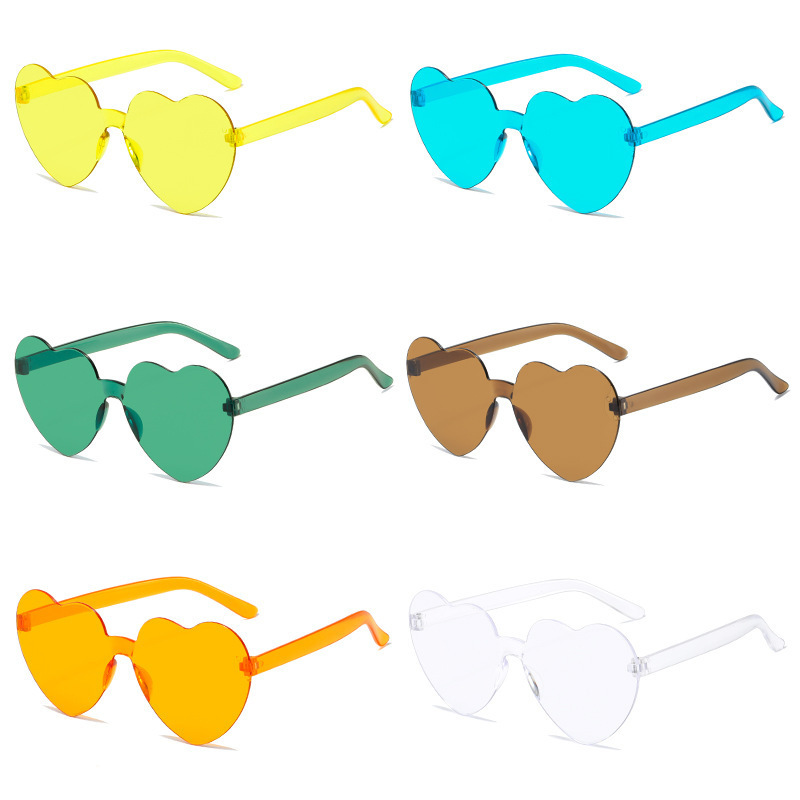 Simple Eyewear Rimless Shaped Party Sunglasses Transparent Multi-color Love Heart Frameless Heart Sunglasses