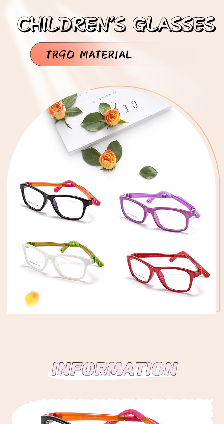 Silicone Tr90 Optical Frame Blue Pink Red Kids Hot Sale Glasses Child Fashion Glasses with Two Rope