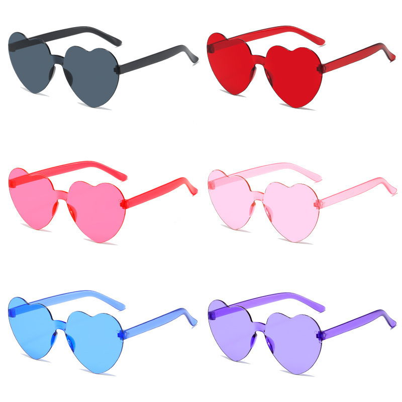 Simple Eyewear Rimless Shaped Party Sunglasses Transparent Multi-color Love Heart Frameless Heart Sunglasses