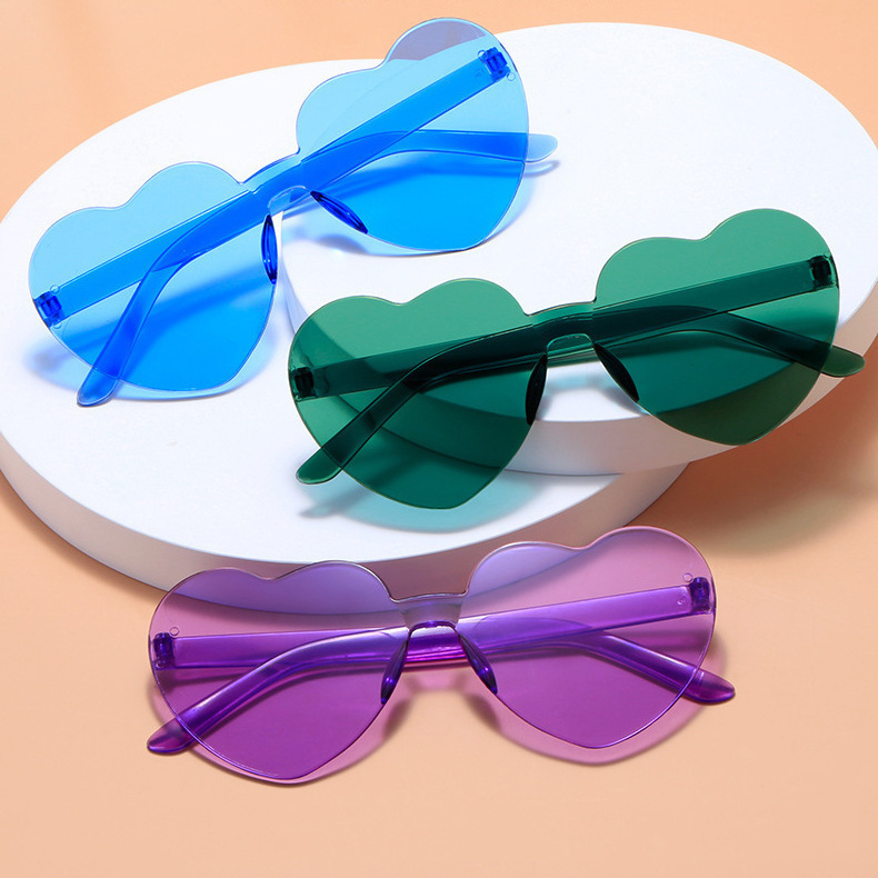 Simple Eyewear Rimless Shaped Party Sunglasses Transparent Multi-color Love Heart Frameless Heart Sunglasses