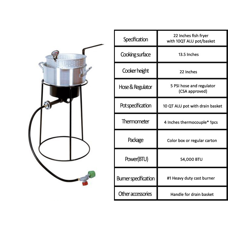 Outdoor Turkey Fryer Camping Cooker 10QT Aluminium Fish Fryer With Basket and Wing Fryer