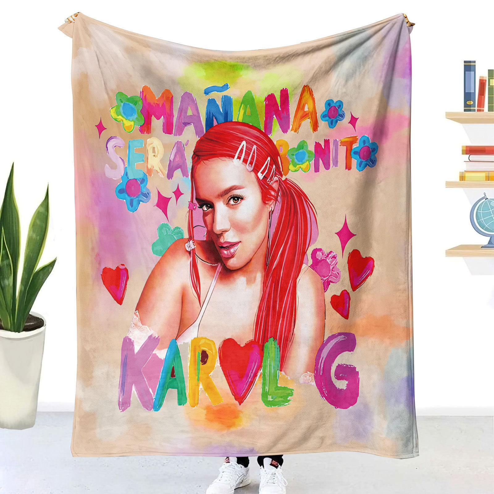 Top Sale Cartoon Printed Popular Singer Karol G Fans Throw Blankets Manana Sera Bonito Plush Blanket