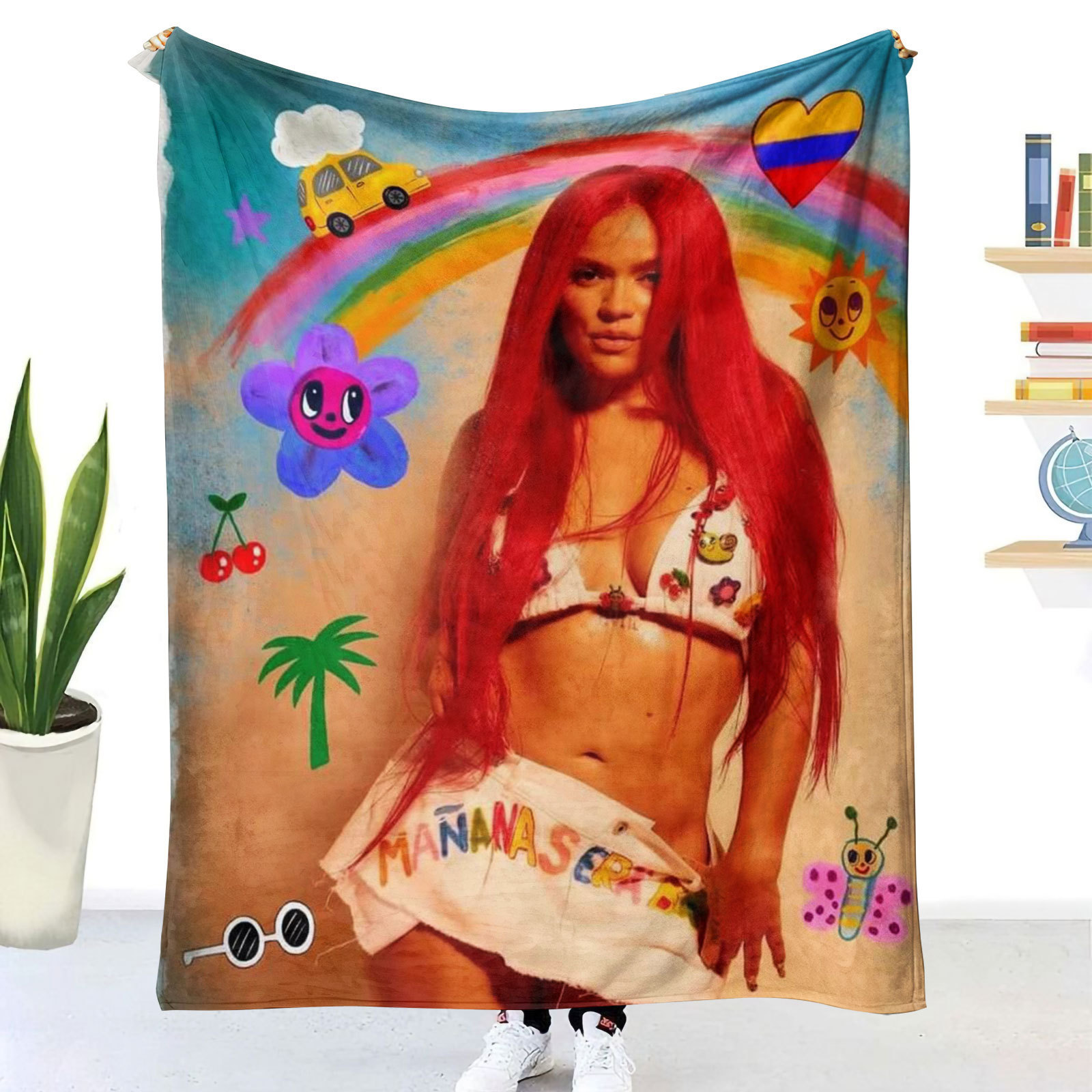 Top Sale Cartoon Printed Popular Singer Karol G Fans Throw Blankets Manana Sera Bonito Plush Blanket