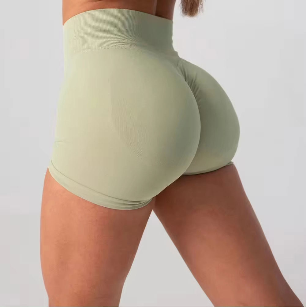 wholesale custom logo seamless women sports fitness shorts scrunch butt tummy control solid skin yoga shorts