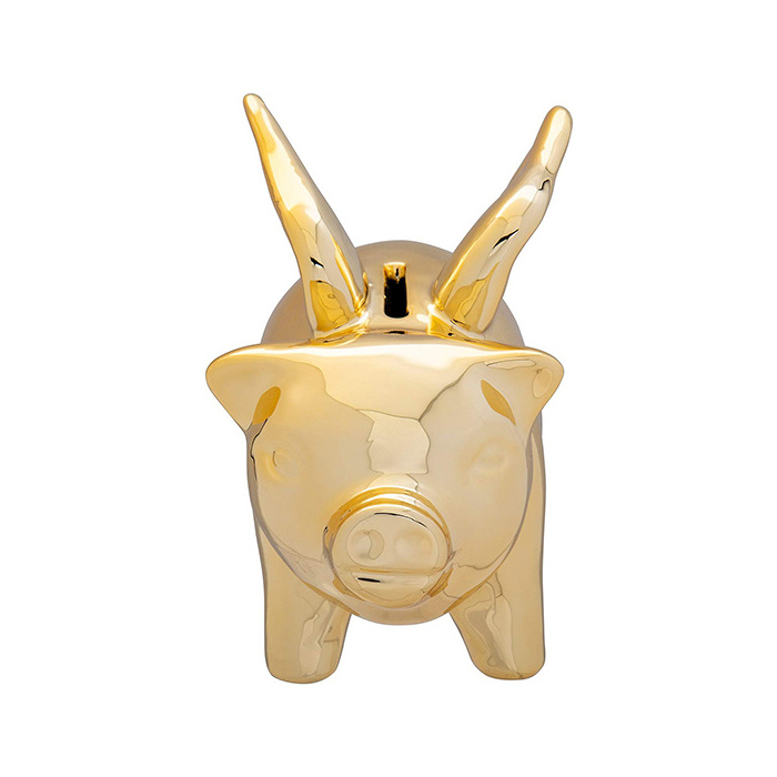 Golden Flying Pig Ceramic Coin Counting Piggy Bank for Gift