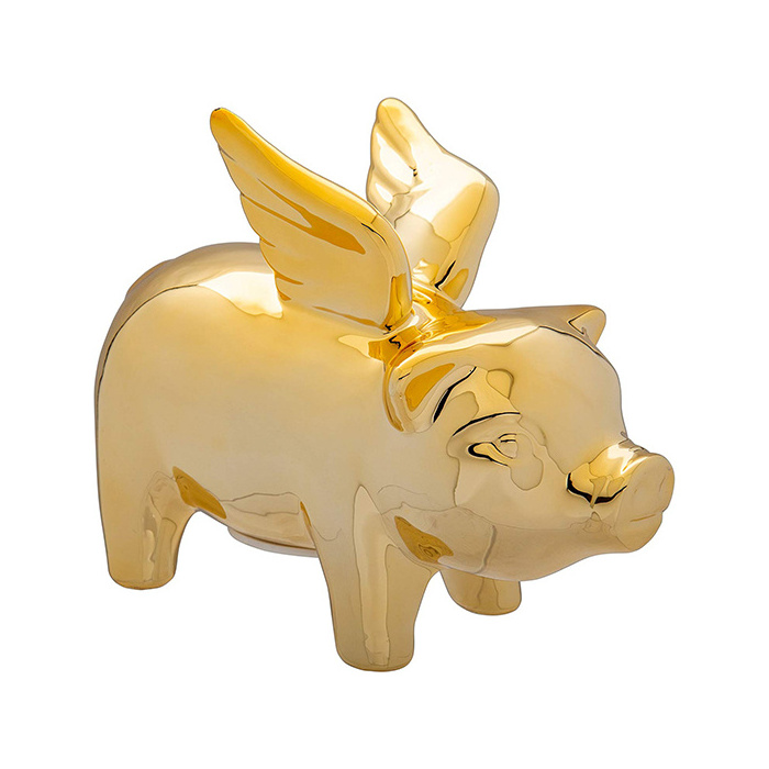 Golden Flying Pig Ceramic Coin Counting Piggy Bank for Gift