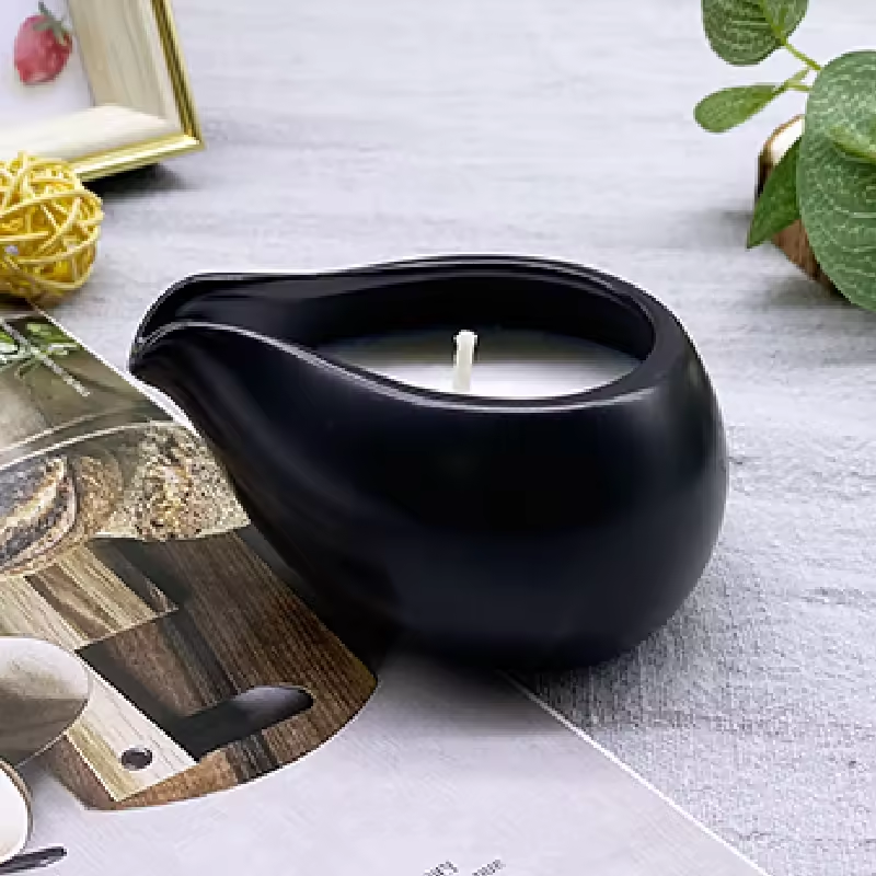 Nordic Black Empty Candle Vessel Custom Scented Ceramic Candle Holder Filled With Wax Spa Massage Candles