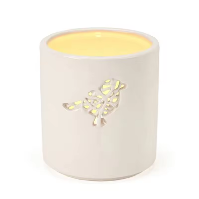 White Ceramic Hollow Out Tealight Holder Candle Burner Essential Oil Diffuser Ceramic Oil Burner For Wedding Party