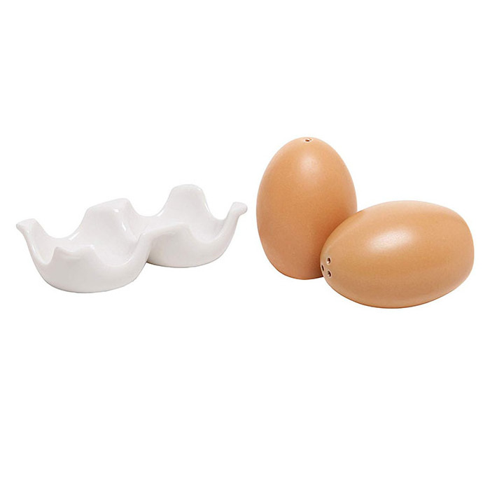 Best Sales Cartoon Ceramic Brown Egg-Shaped Salt and Pepper Shaker Set