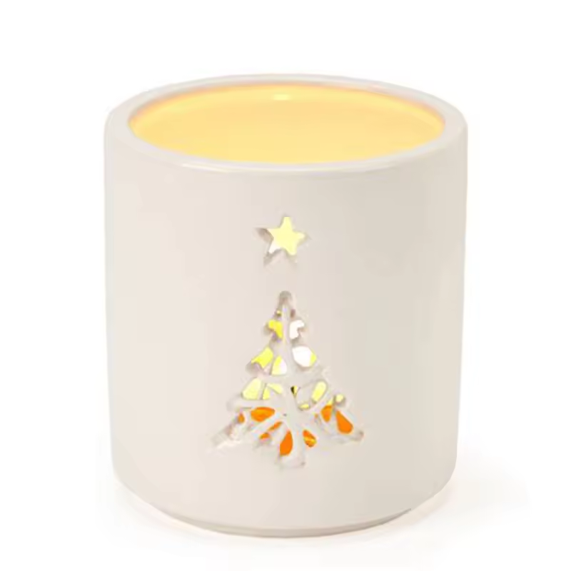 White Ceramic Hollow Out Tealight Holder Candle Burner Essential Oil Diffuser Ceramic Oil Burner For Wedding Party