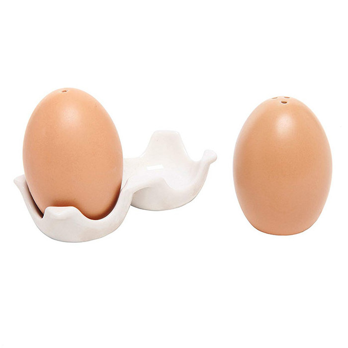 Best Sales Cartoon Ceramic Brown Egg-Shaped Salt and Pepper Shaker Set