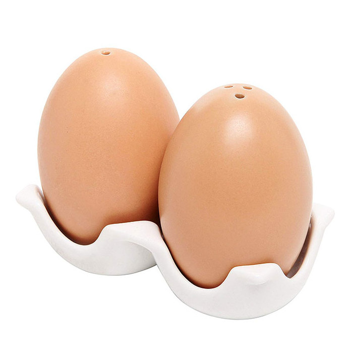 Best Sales Cartoon Ceramic Brown Egg-Shaped Salt and Pepper Shaker Set