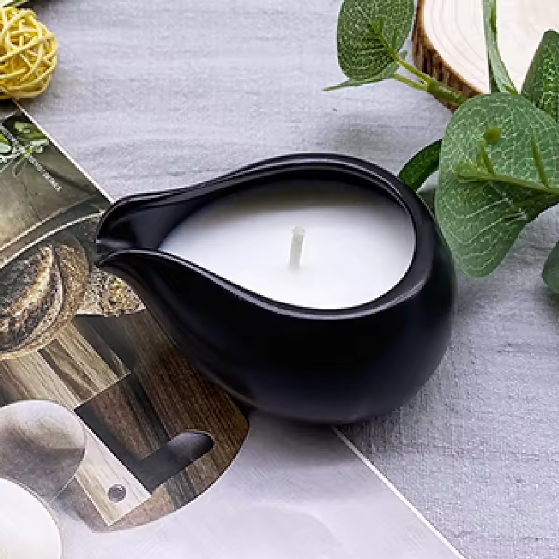 Nordic Black Empty Candle Vessel Custom Scented Ceramic Candle Holder Filled With Wax Spa Massage Candles