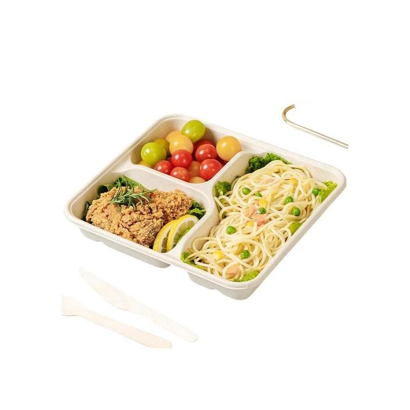 Disposable Paper Lunch Food Boxes Pack Fast Food Bagasse For Packing Square To Go Containers Delivery Lid Charcoal Packing Boxes