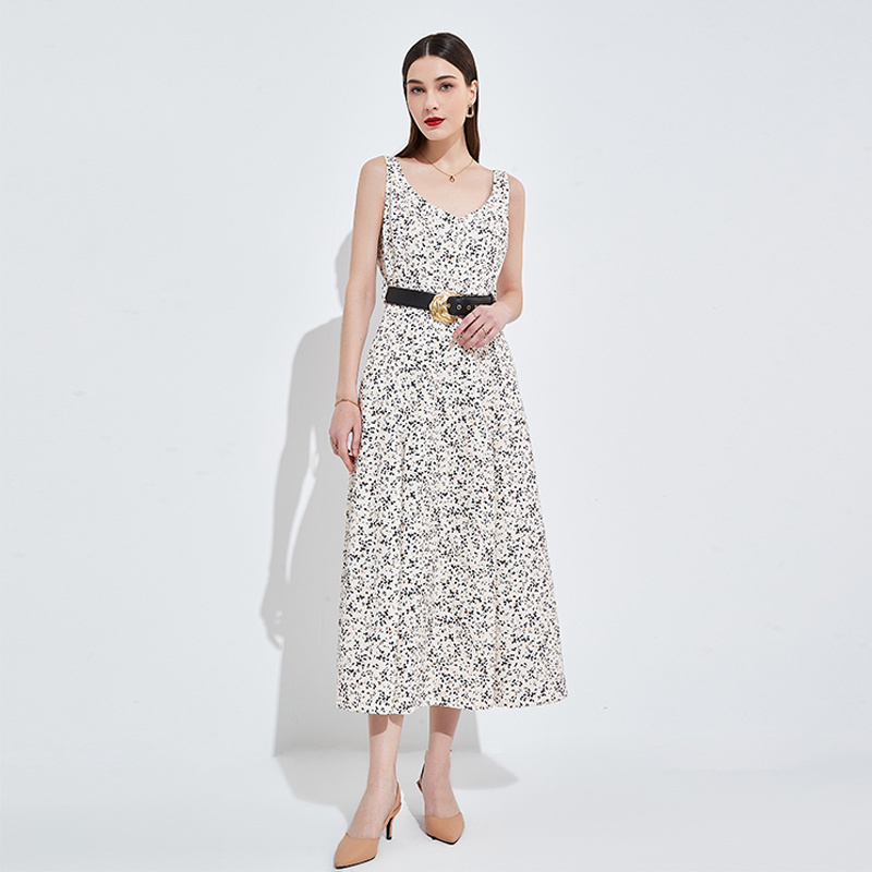 Customized Styles Women's Floral Printing Casual Elegant Long Dress with Belt