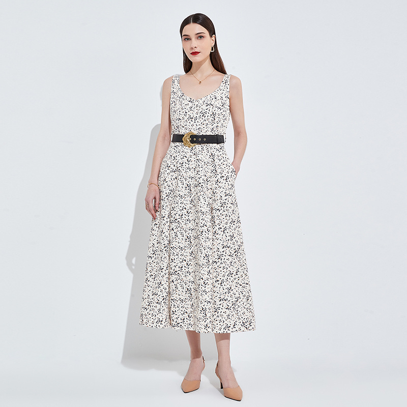 Customized Styles Women's Floral Printing Casual Elegant Long Dress with Belt